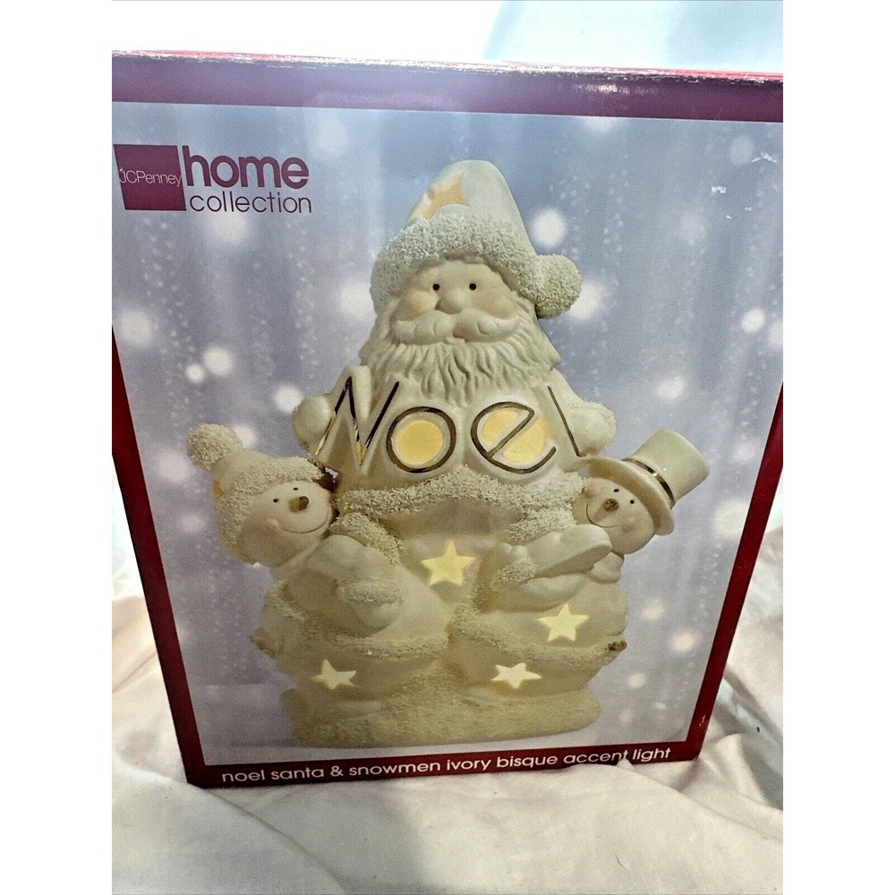 JCPenney Home Collection Noel Santa‎ Snowmen Ivory Bisque Accent Light Christmas